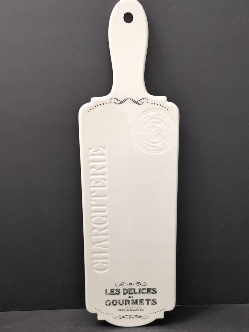 Easy Life ,Les Delices Des Gourmet White Porcelain Charcuterie Board.